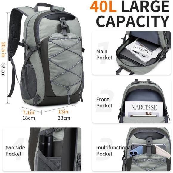 40L Hiking Backpack Lightweight Daypack Waterproof Travel Camping Backpack for